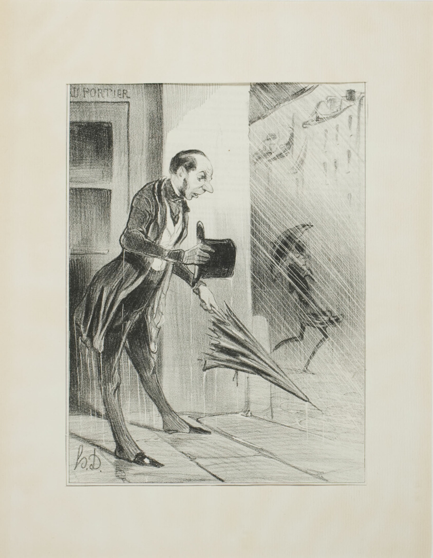 New patented umbrella, with an improved spring system, to swiftly open at the slightest touch.(please refer to our advertisement in the matter), plate 33 from Émotions Parisiennes