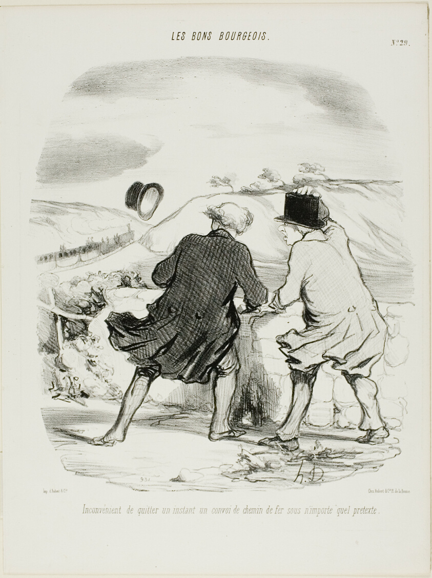 The inconvenience of leaving the train even only for a moment and for any pretext whatsoever, plate 29 from Les Bons Bourgeois