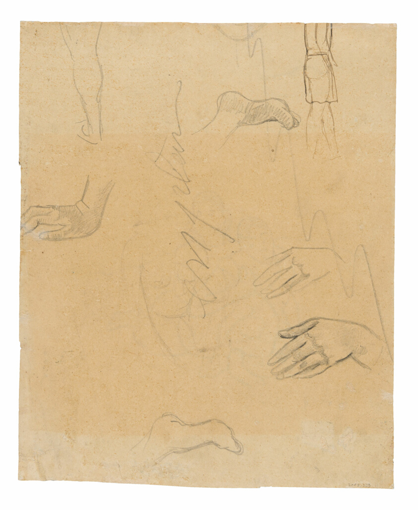 Sketches of Figures, Hands, and Feet (related to the painting Aha oe feii? [What! Are You Jealous?])
