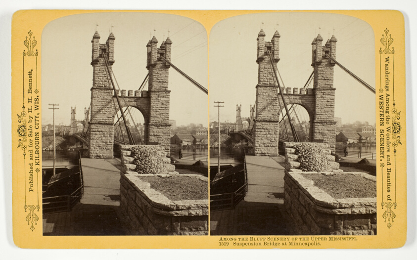 Suspension Bridge at Minneapolis, No. 1519 from the series "Among the Bluff Scenery of the Upper Mississippi"