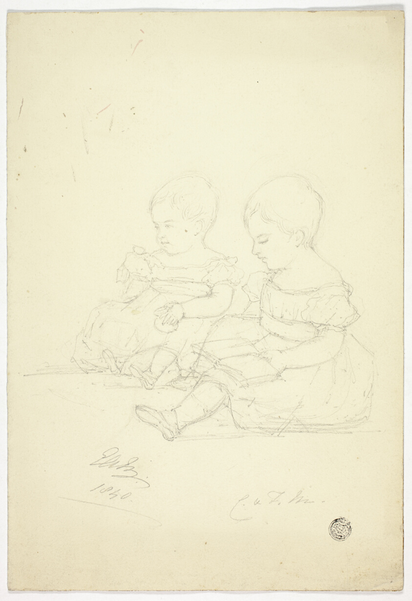 Two Seated Baby Girls (recto), a Still Life, and Two Animals (verso)
