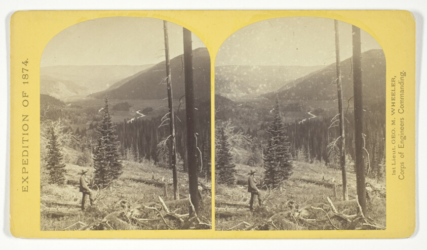 Cañon, Valley of the Conejos River, looking south from vicinity of "Lost Lakes", No. 36 from the series "Geographical Explorations and Surveys West of the 100th Meridian"