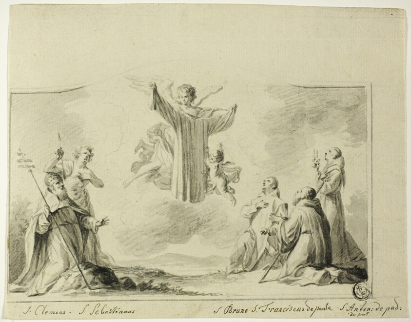 Saints Clement, Sebastian, Bruno, Francis of Paula, Anthony of Padua Worshipping Garment of the Virgin