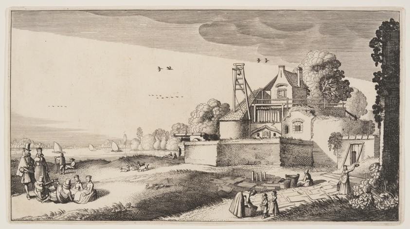 Bleaching-Field in Front of a Fort on a River, from Landscapes (Playsante Lantschappen)