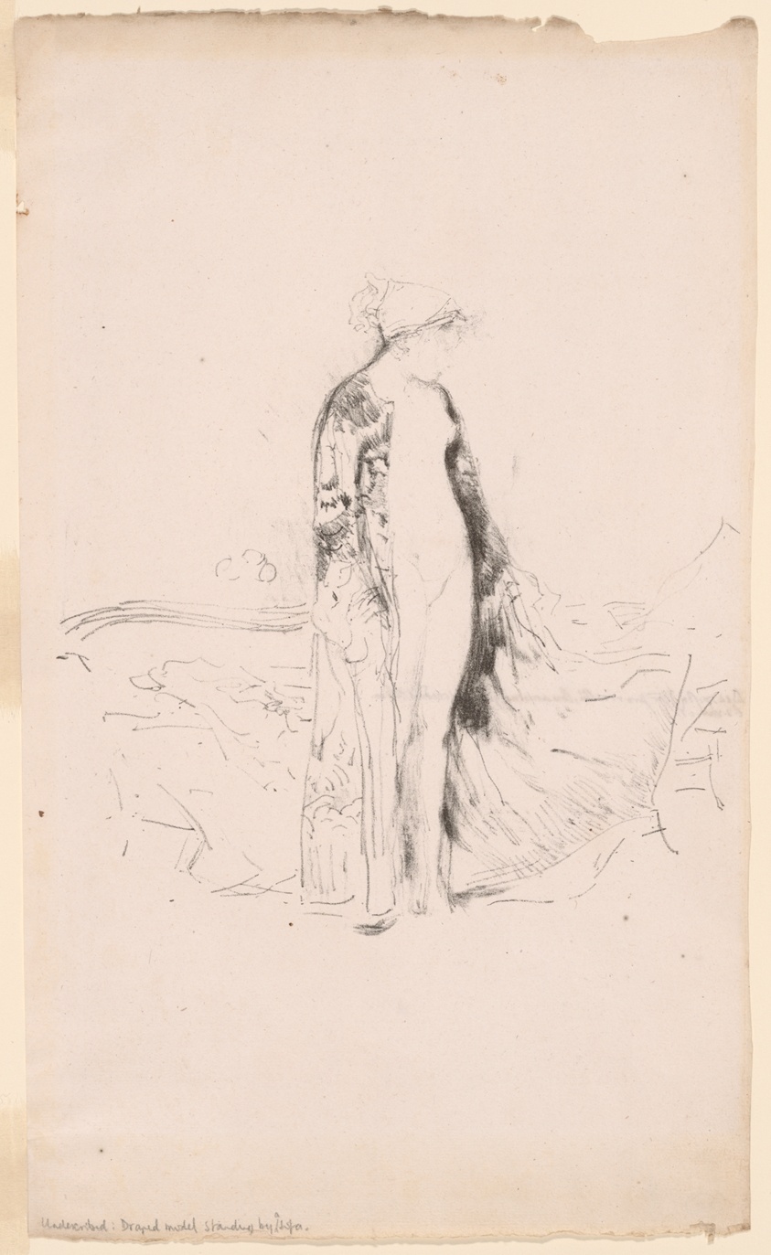 Draped Model, Standing by a Sofa