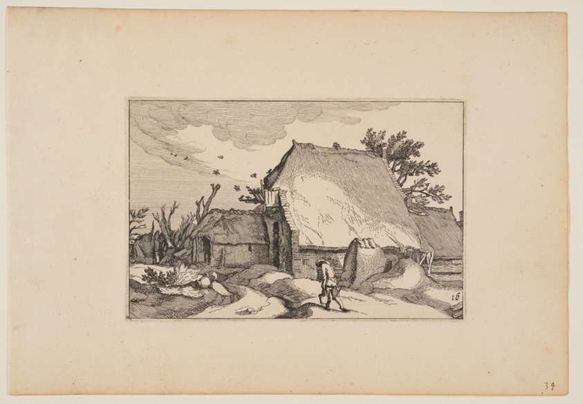 A Farm, Man with Two Buckets on Path in Front, from Landscapes (Verscheyden aerdige Lanthuysen...)