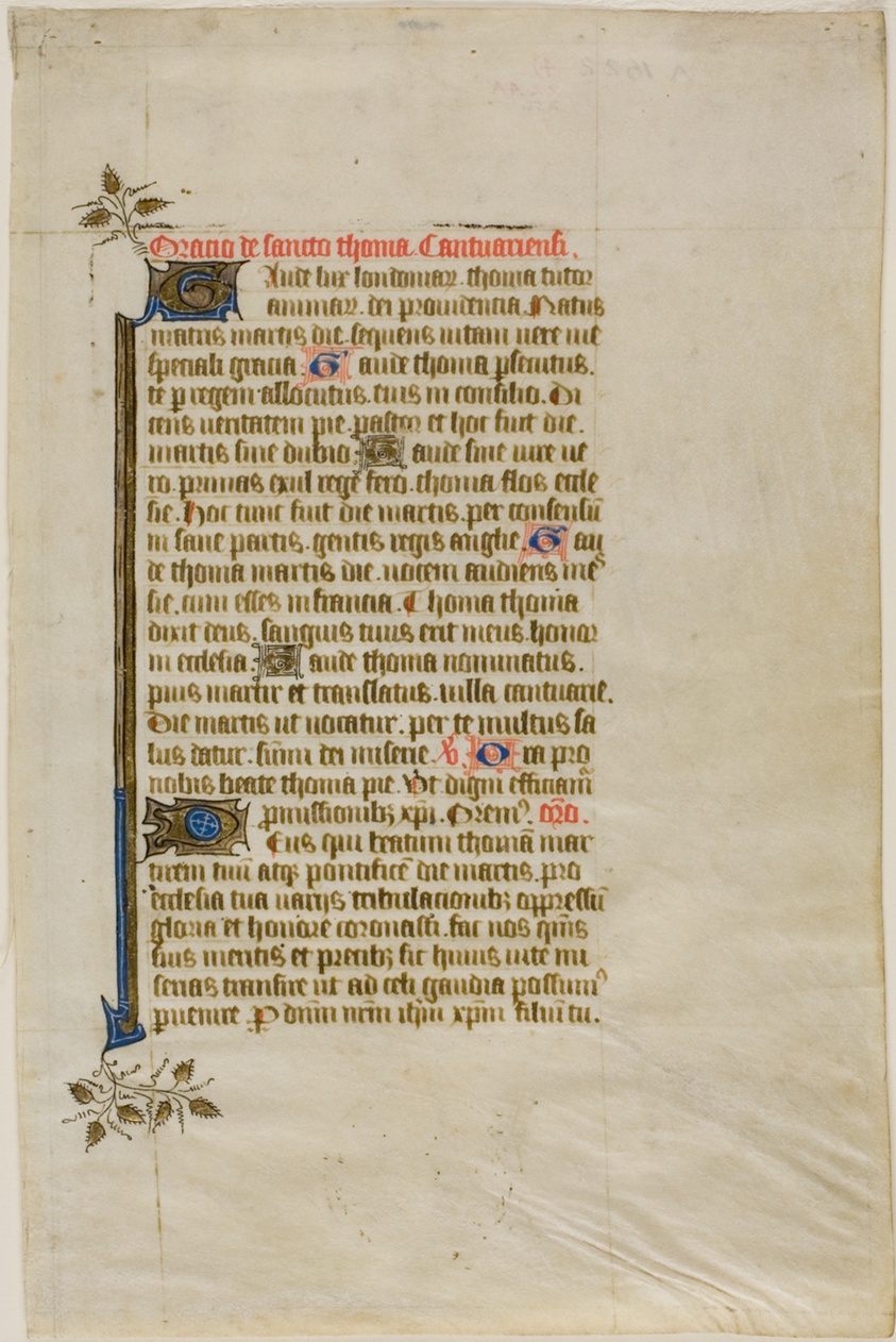 The Murder of Thomas Becket, page two, from a Book of Hours
