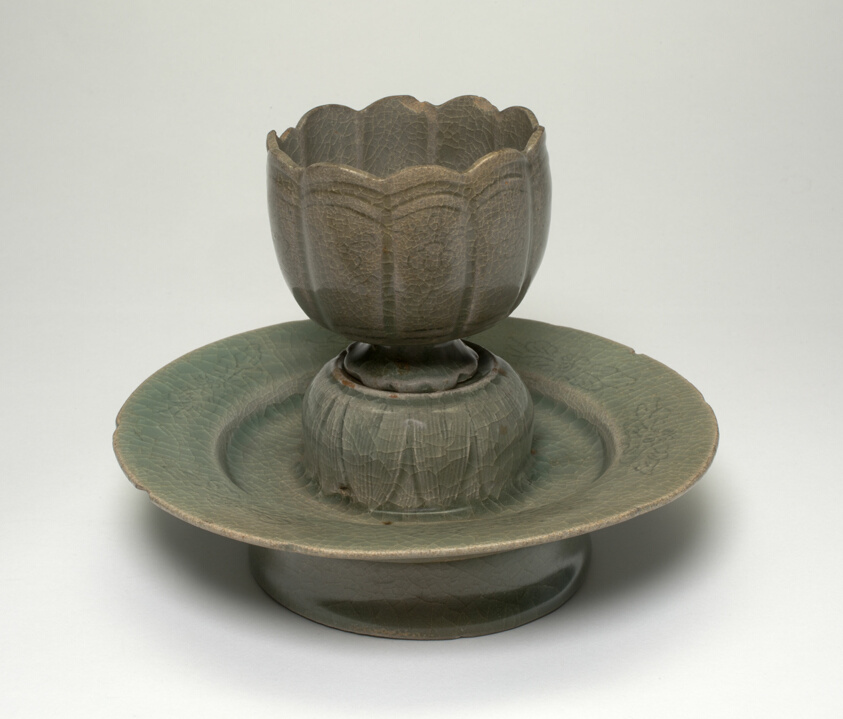Lobed Cup and Stand with Floral Sprays and Stylized Leaves
