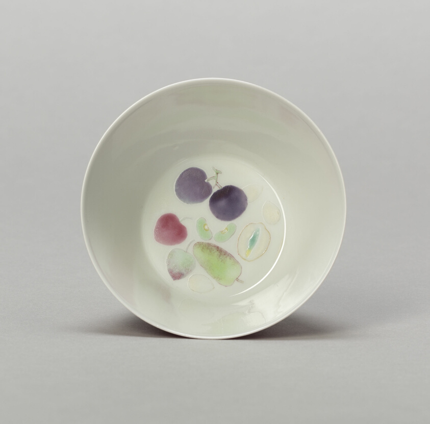 Cup with Stylized Fruit: Plums, Cherries, Melon, and Seeds