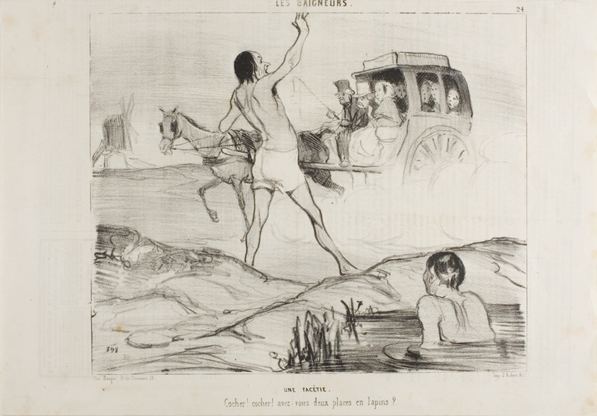 A Practical Joke. "Driver! Driver! Do you still have two seats in the rabbit section??,” plate 24 from Les Baigneurs