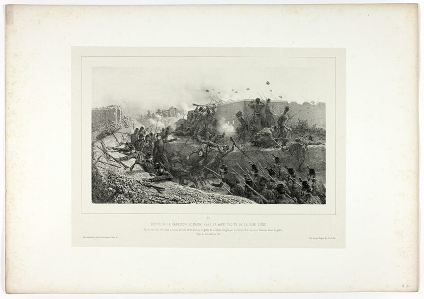 Sortie of the Roman garrison..., from Souvenirs d’Italie: Expédition de Rome