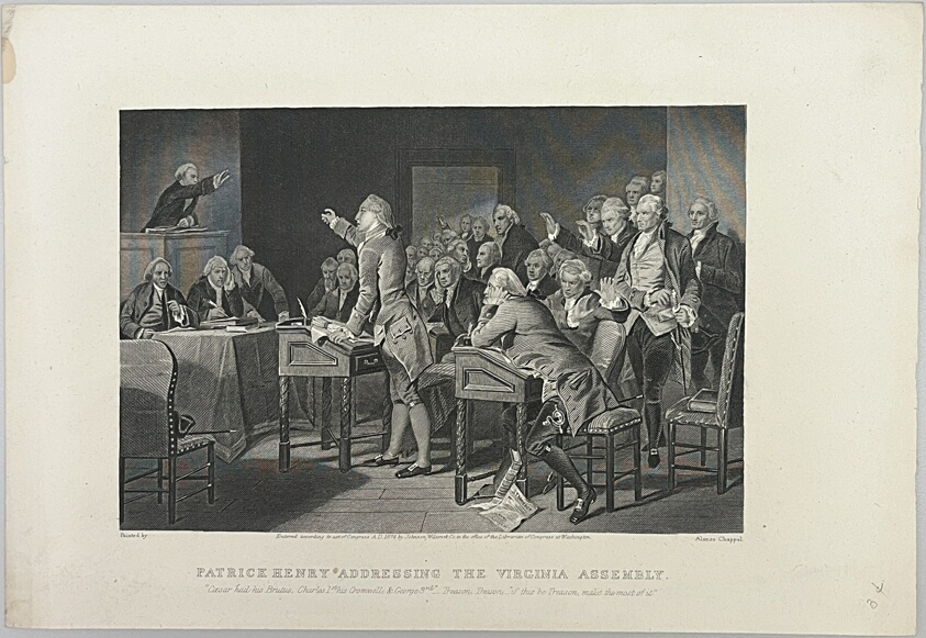 Patrick Henry addressing the Virginia Assembly