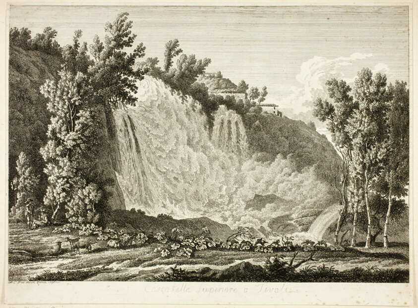 Waterfall Above Tivoli (Cascatella Superiore a Tivoli), from the series Picturesque Views of Italy (Malerisch radirte Prospekte aus Italien)