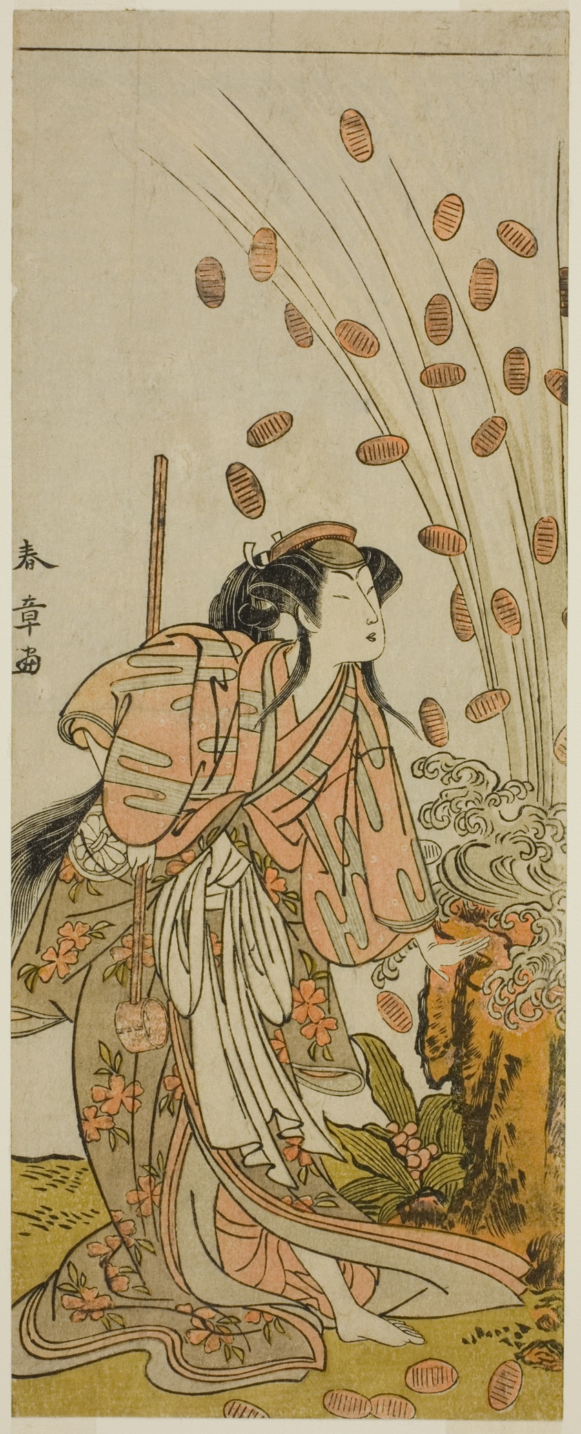 The Actor Segawa Kikunojo III as Hito-maru Disguised as the Courtesan Chiyozaki, in the Play Kuruwa no Hana Katsuragi no Kane, Performed at the Ichimura Theater in the third Month, 1775
