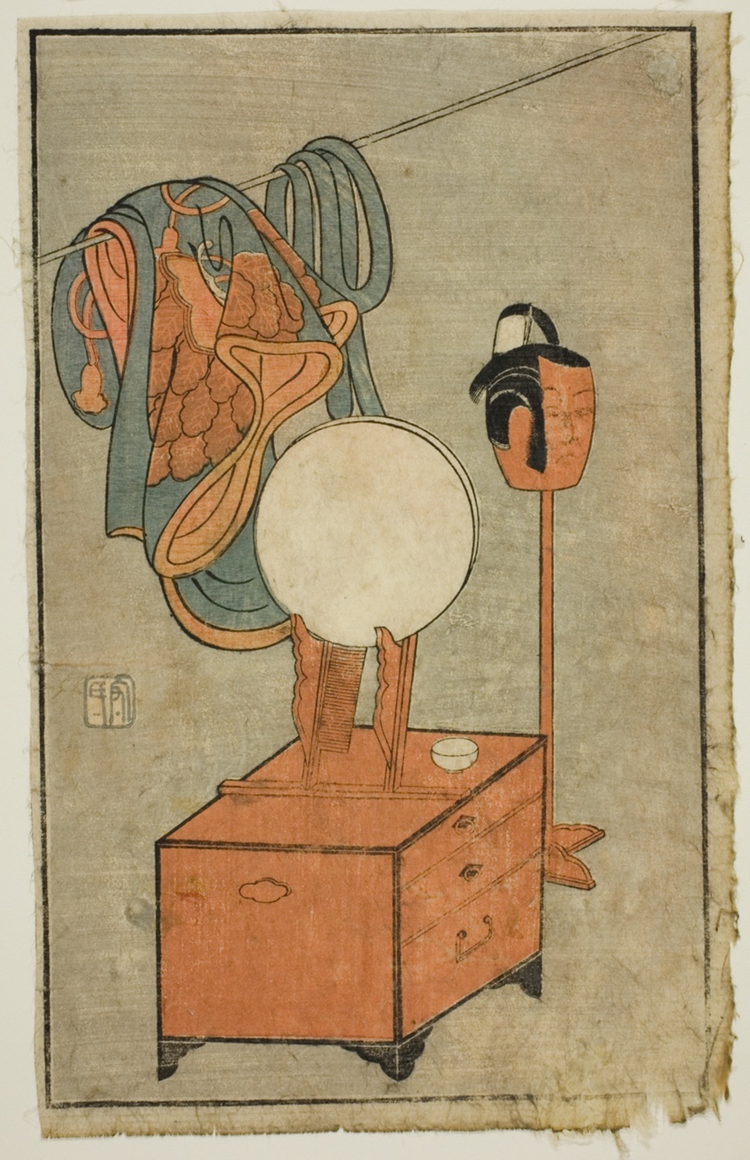 Actor's dressing table, from "A Picture Book of Stage Fans (Ehon butai ogi)"