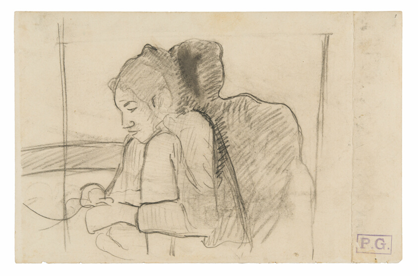 Seated Tahitian Woman (recto), Sketches of Roosters and Chickens (verso)