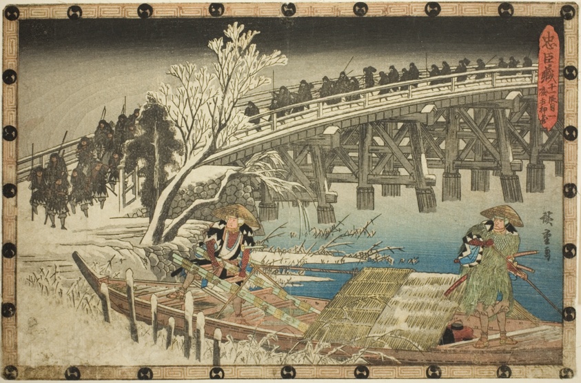 Act 11, Part 1: The Approach to the Night Attack (Juichidanme ichi, yochi oshiyose), from the series "The Revenge of the Loyal Retainers (Chushingura)"