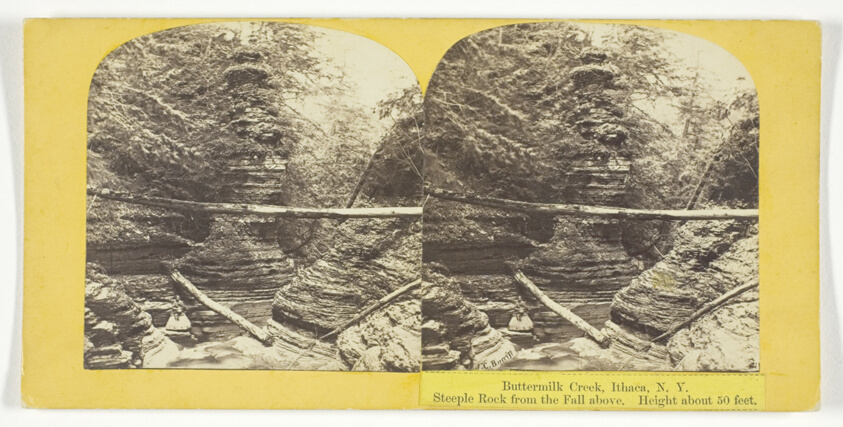 Buttermilk Creek, Ithaca, N.Y. Steeple Rock from the Fall above. Height about 50 feet