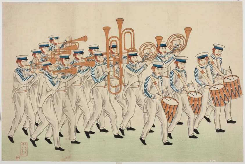 Procession of Russian Marching Band, from the Album of seven prints of Russian Army and Warship (Roshia seigi shashin kan), 1853