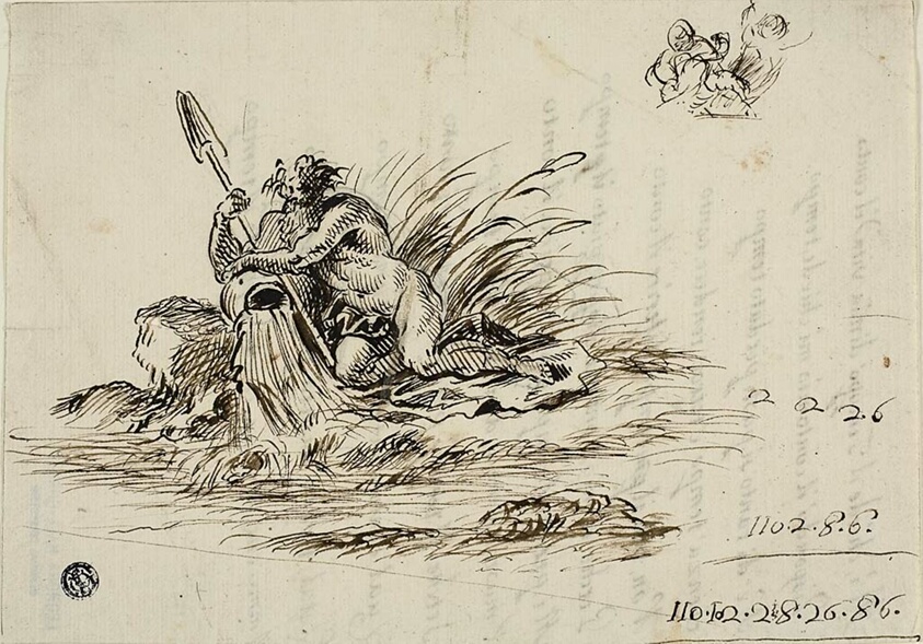 Recto: A River God; verso: a sonnet by Santi Rinaldi