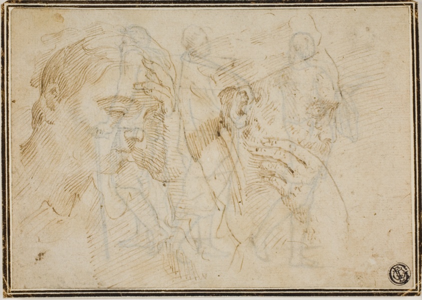 Sketches of Two Male Heads in Profile to Right
