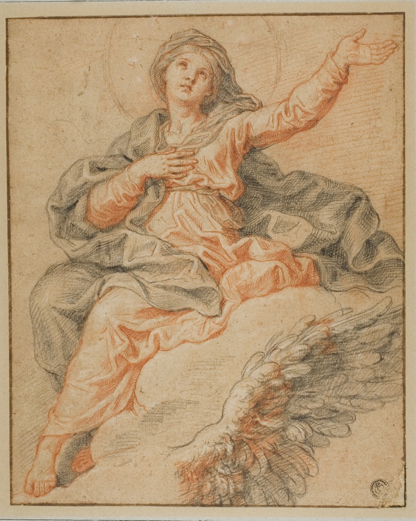 Madonna Seated on Clouds and Sketch of Angel's Wing
