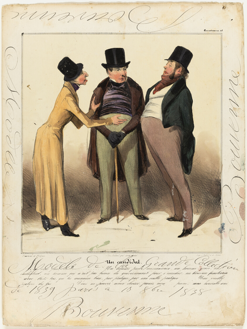 A Candidate. “Who do you want?... An upright, conscientious, sober man, an industrialist, a man who doesn't need the government to enrich himself, a man familiar with the law, who knows it well, through practice, very long practice... a long practice of law... you can't choose any better than... my honorable friend,” plate 48 from Caricaturana