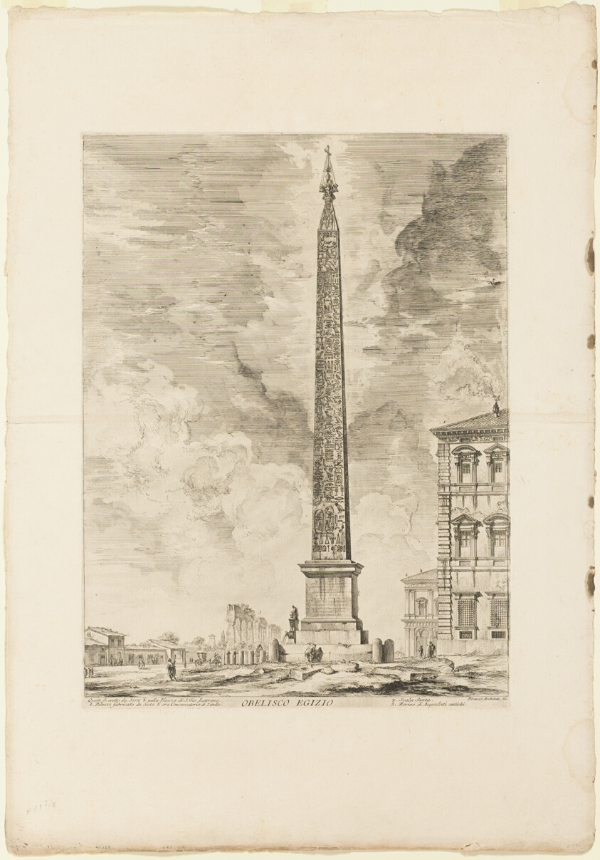 Egyptian Obelisk. This was erected by Pope Sixtus V in the Piazza of St. John Lateran, from Views of Rome
