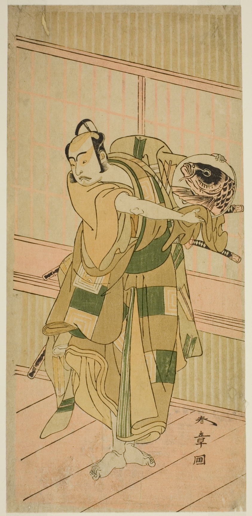The Actor Ichikawa Yaozo II as Ashikaga Motouji Disguised as Katagiri Yashichi in the Play Oyoroi Ebido Shinozuka, Performed at the Nakamura Theater in the Eleventh Month, 1772