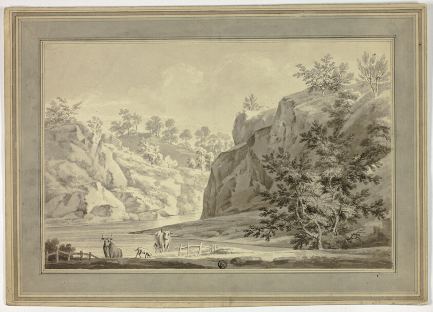 River Landscape with Cows and Dog in Foreground