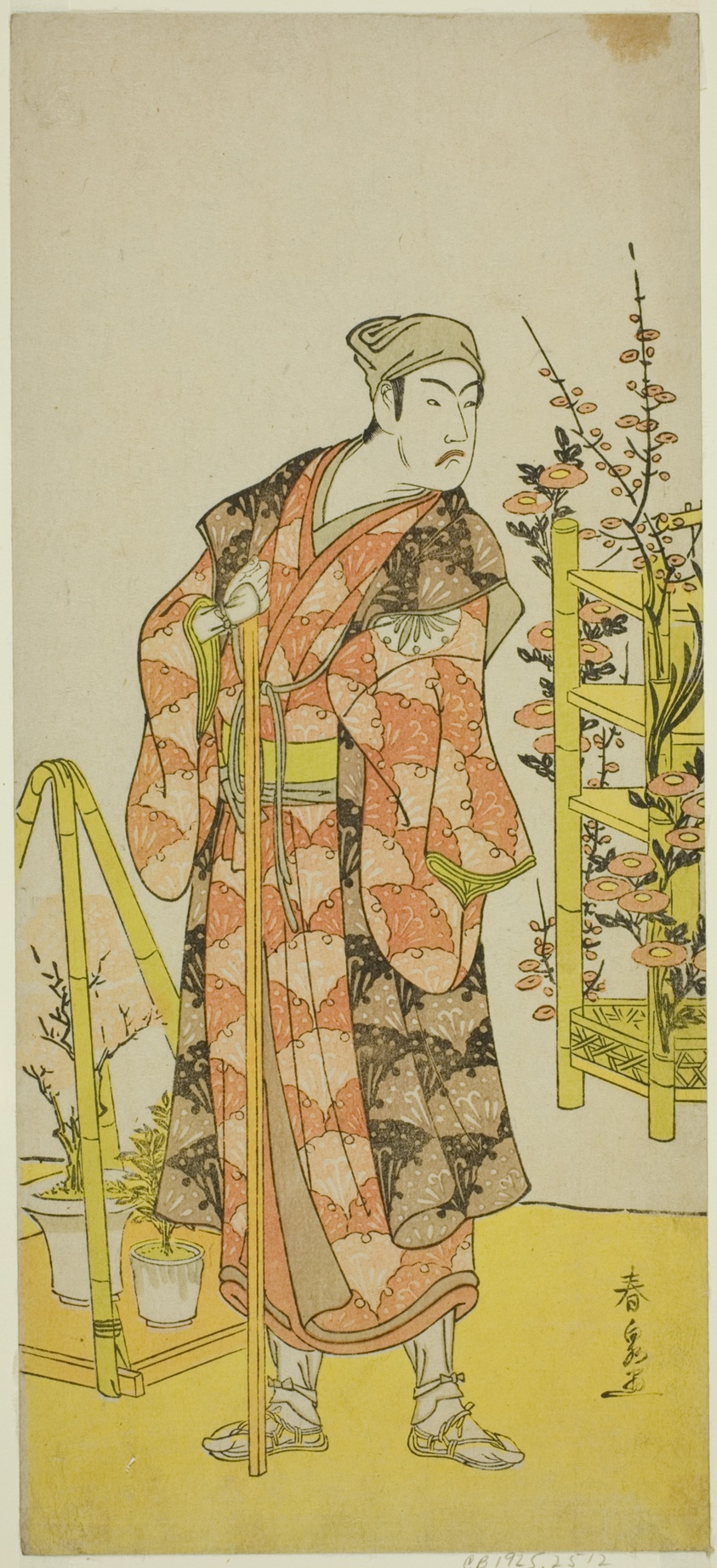 The Actor Matsumoto Koshiro IV as the Plant Seller Awashima no Yonosuke in the Play Mukashi Otoko Yuki no Hinagata, Performed at the Ichimura Theater in the Eleventh Month, 1781