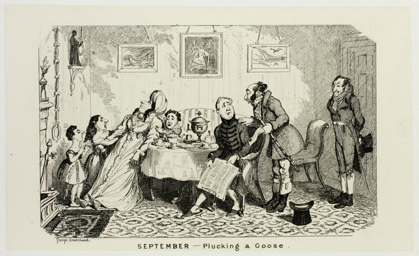 September - Plucking a Goose from George Cruikshank's Steel Etchings to The Comic Almanacks: 1835-1853