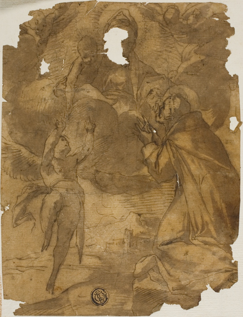 Madonna and Child Appearing to Male Saint and Angel