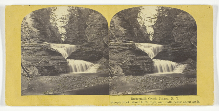 Buttermilk Creek, Ithaca, N.Y. Steeple Rock, about 50 ft. high, and Falls below about 50 ft.