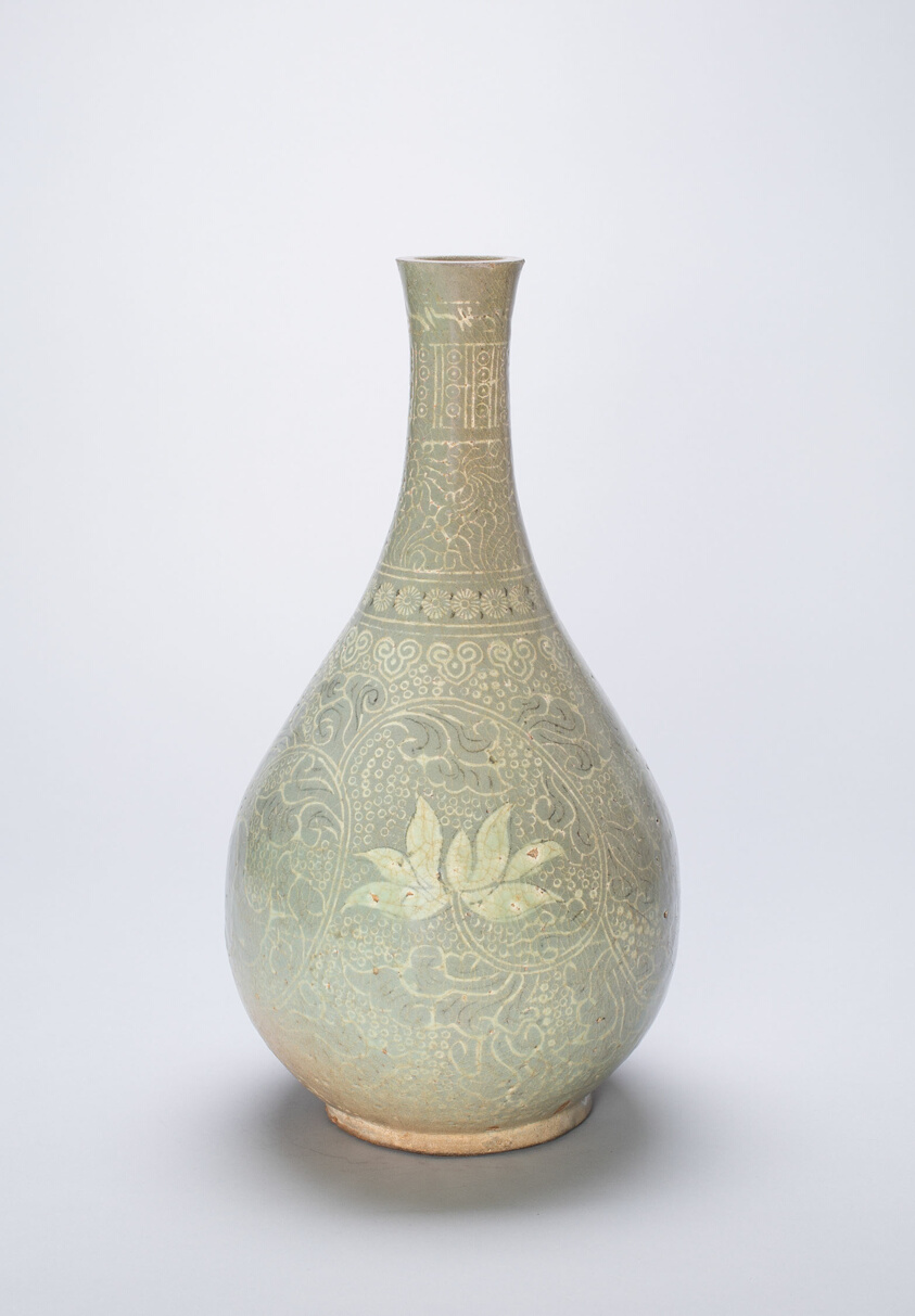 Bottle-Shaped Vase with Lotus Flowers and Stylized Scrolls