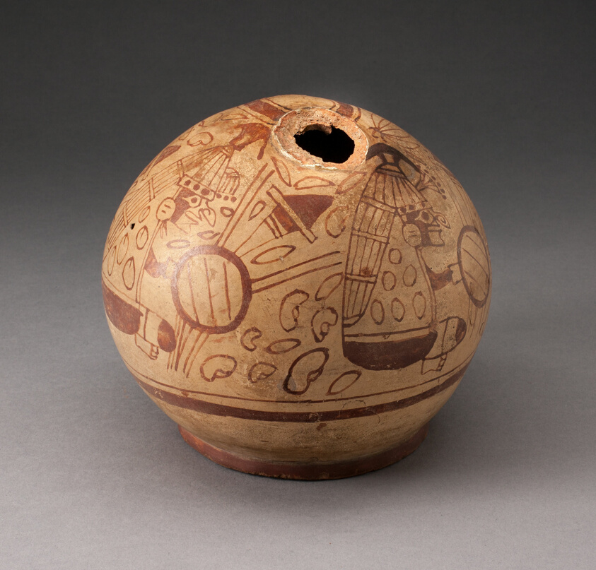 Stirrup Spout Vessel with Fineline Bean Warrior Motif
