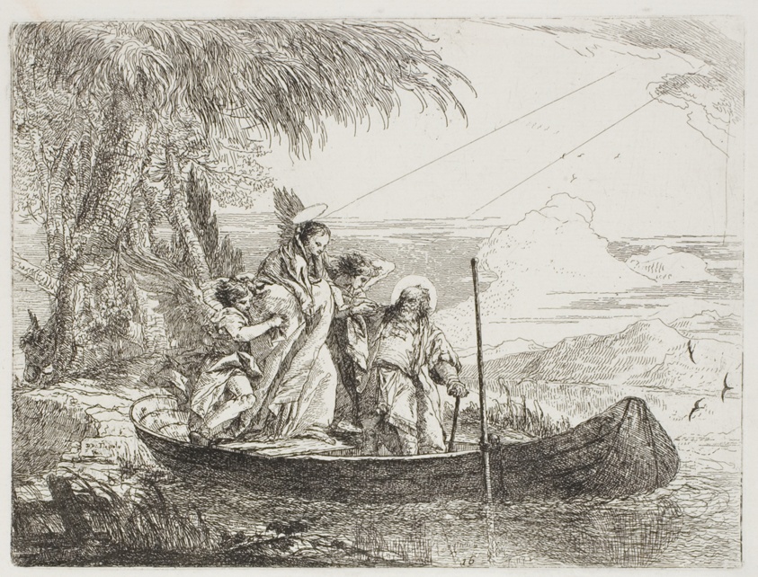 The Holy Family Entering the Boat with the Help of the Angels, plate sixteen from The Flight into Egypt