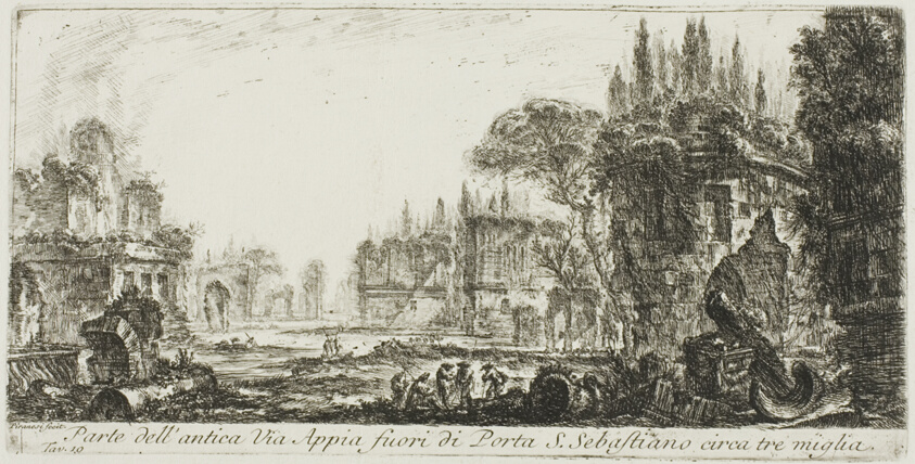 Part of the ancient Appian Way about three miles outside Porta S. Sebastiano, plate 19 from Some Views of Triumphal Arches and other monuments