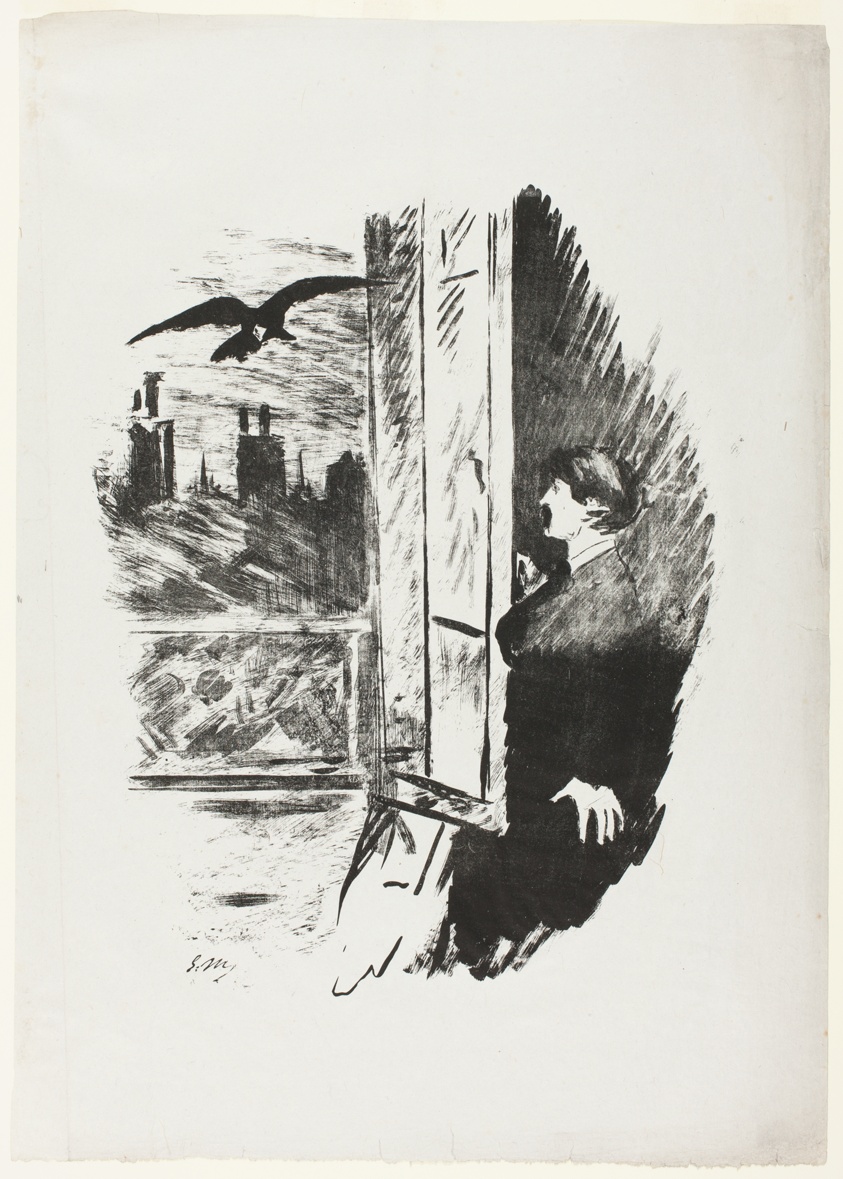 At the window ("Open here I flung the shutter..."), from The Raven (Le Corbeau)