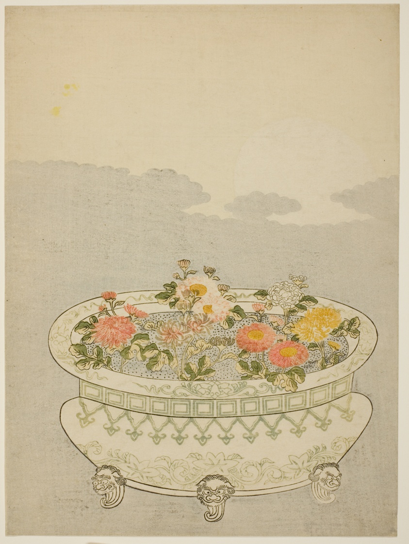 Chrysanthemums and the Rising Moon