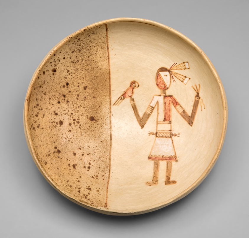Bowl with a Figure Holding a Macaw