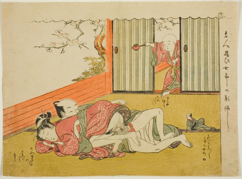 Lovers Interrupted, sheet 18 from the series "Poems of the Husband and Wife Mane'emon (Haikai meoto Mane'emon)"