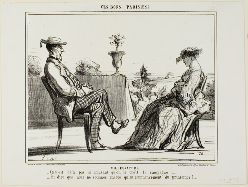Holiday in the Country. “- Life in the country really isn't all that entertaining, as they all say. - And to think that spring has only just begun,” plate 14 from Ces Bons Parisiens