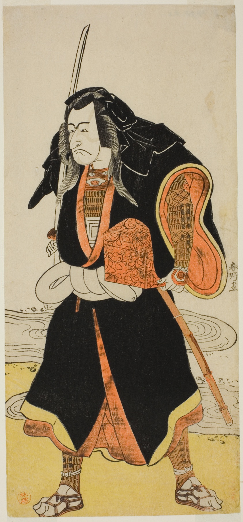 The Actor Ichikawa Danjuro V, Probably as Ise no Saburo Disguised as Sanjo Uemon, Leader of a Robber Gang, in Part Two of the Play Fude-hajime Kanjincho (First Calligraphy of the New Year: Kanjincho [The Subscription List]), Performed at the Nakamura Theater from the Fifteenth Day of the First Month, 1784