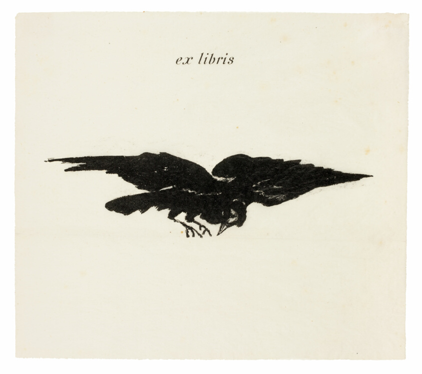 Flying Raven: ex libris, from The Raven (Le Corbeau)