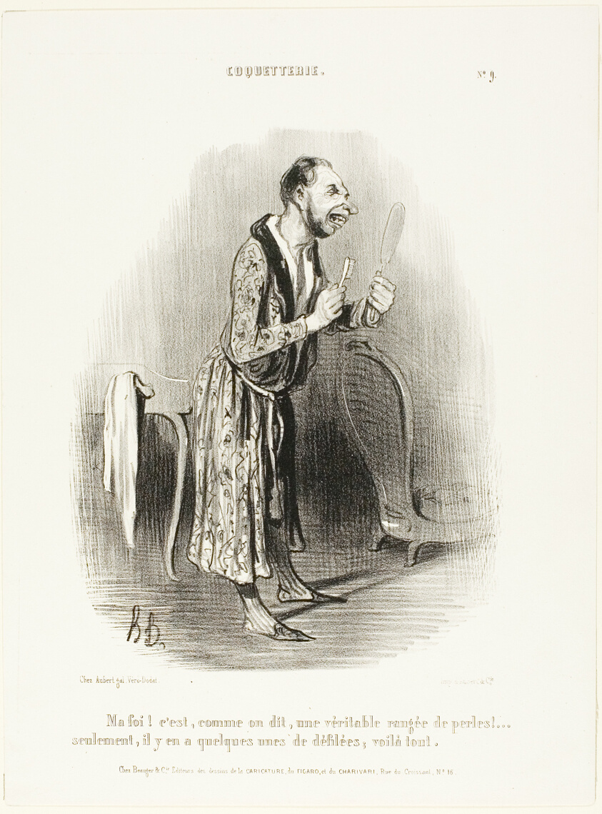 “Well...as the saying goes, like a genuine string of pearls, .... only some of them have become unthreaded, that's all!,” plate 9 from Coquetterie