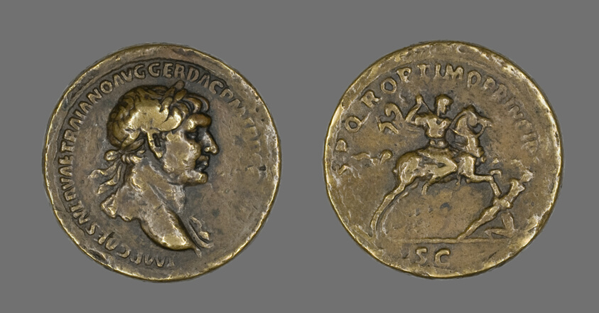 Sestertius (Coin) Portraying Emperor Trajan Conquering Dacia