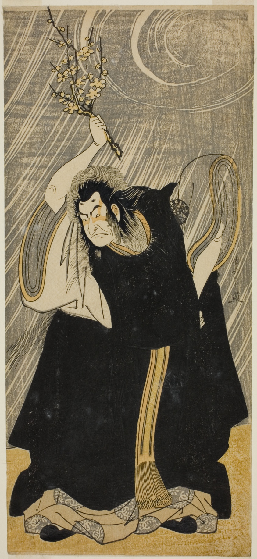 The Actor Nakamura Nakazo I as The Thunder God, an Incarnation of Kan Shojo, in the play "Sugawara Denju Tenarai Kagami" performed at the Morita Theater in the third month, 1780