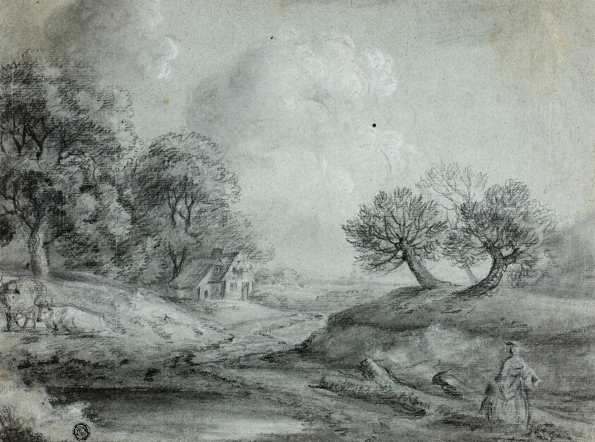 Landscape with Woman and Cows (recto); Sketch of a Landscape (verso)