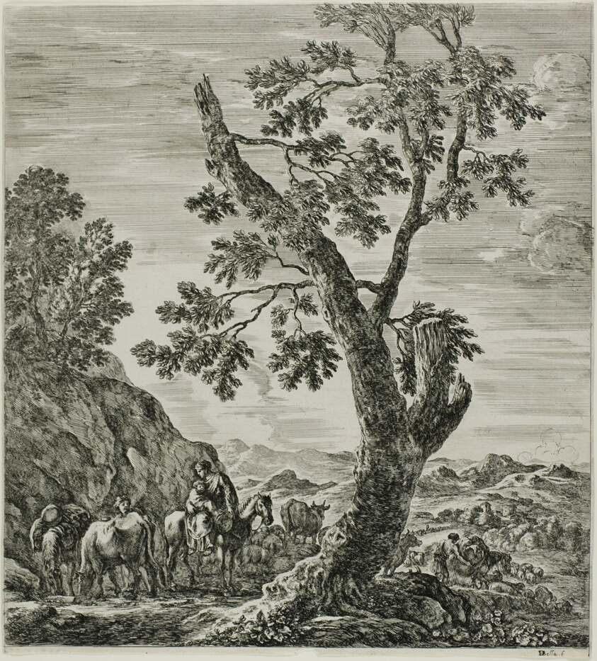 Mounted Peasant with a Child in Her Arms, plate six from The Six Large Views of Rome and the Campagna